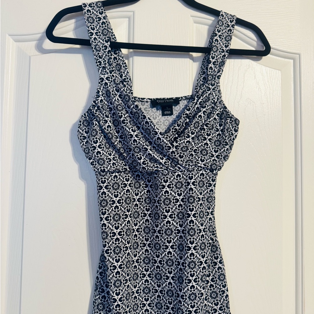 White House Black Market Black and White Patterned Tank Top